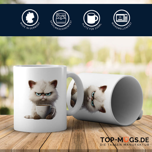 Spruchtasse - White Grumpy Cat