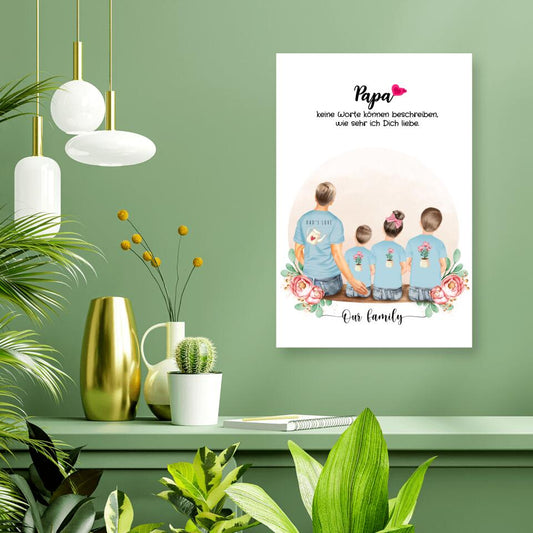 Vater mit drei Kindern - Personalisiertes Geschenk - Poster