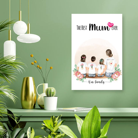Mutter mit drei Kindern - Personalisiertes Geschenk - Poster