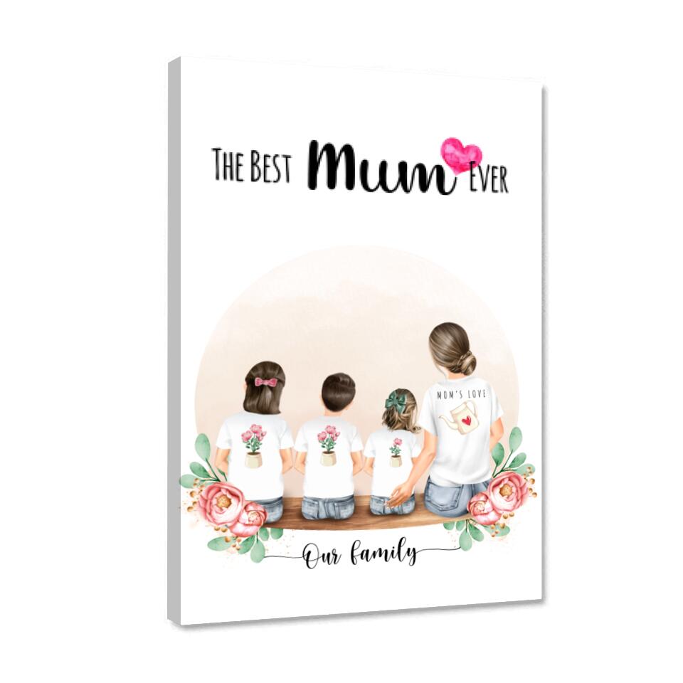 Mutter mit drei Kindern - Personalisiertes Geschenk - Poster