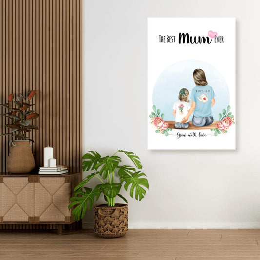 Personalisiertes Familienporträt - Mutter und Mädchen - Leinwand