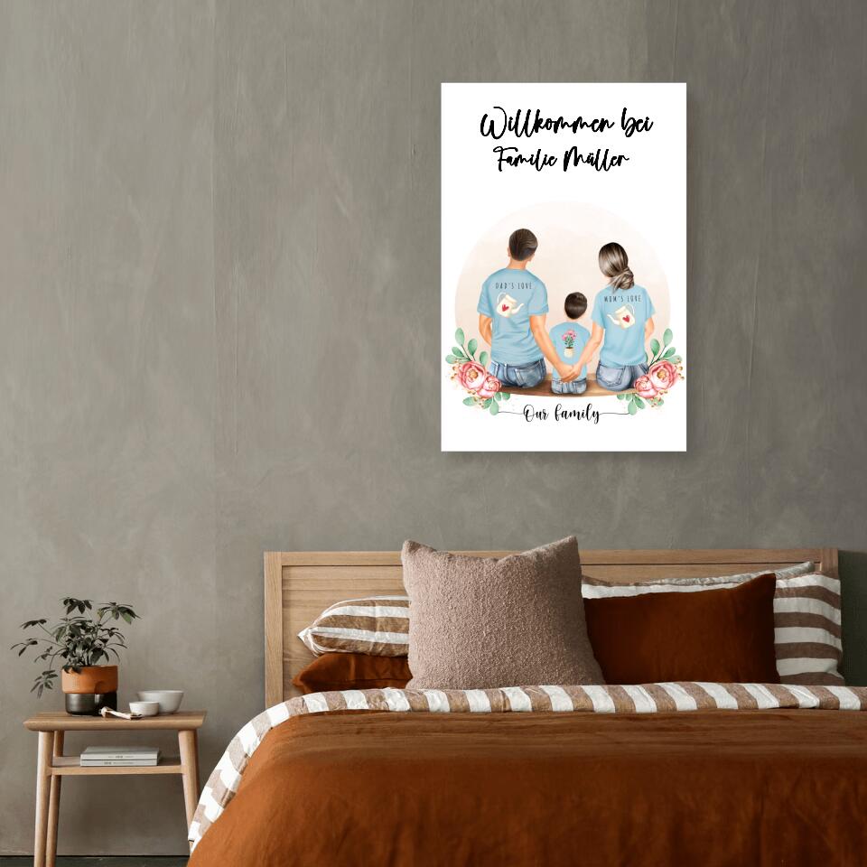 Vater und Mutter mit einem Jungen - Personalisiertes Geschenk - Leinwand