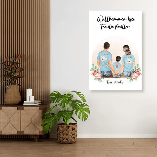 Vater und Mutter mit einem Jungen - Personalisiertes Geschenk - Leinwand