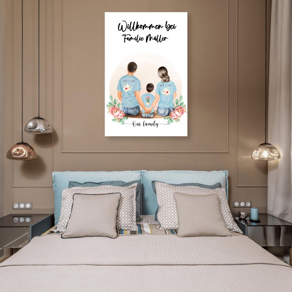 Vater und Mutter mit einem Jungen - Personalisiertes Geschenk - Leinwand