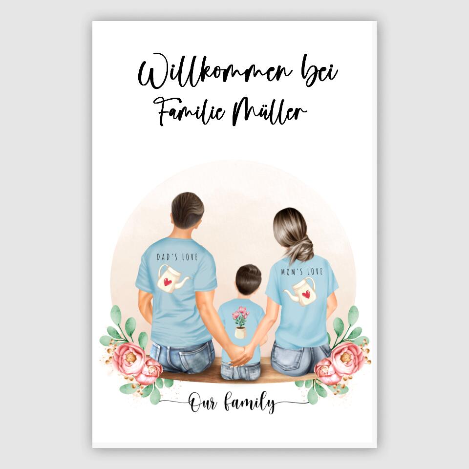 Vater und Mutter mit einem Jungen - Personalisiertes Geschenk - Leinwand
