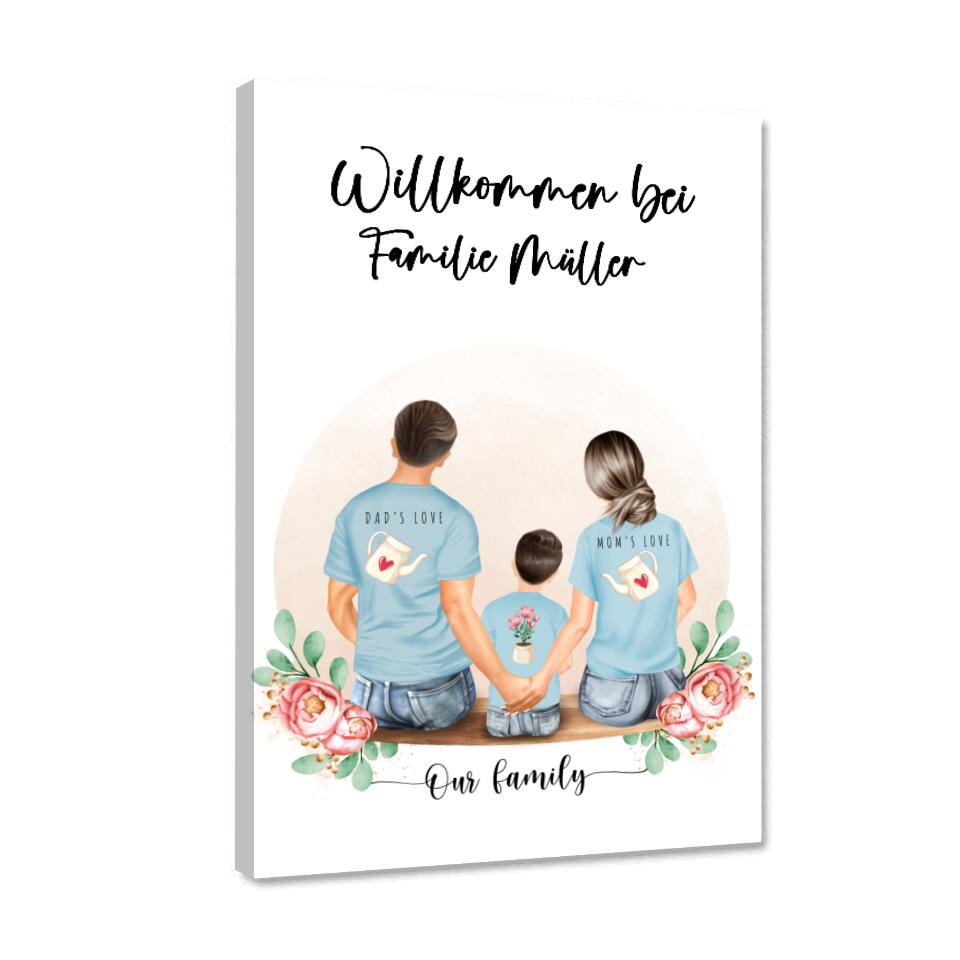 Vater und Mutter mit einem Jungen - Personalisiertes Geschenk - Leinwand