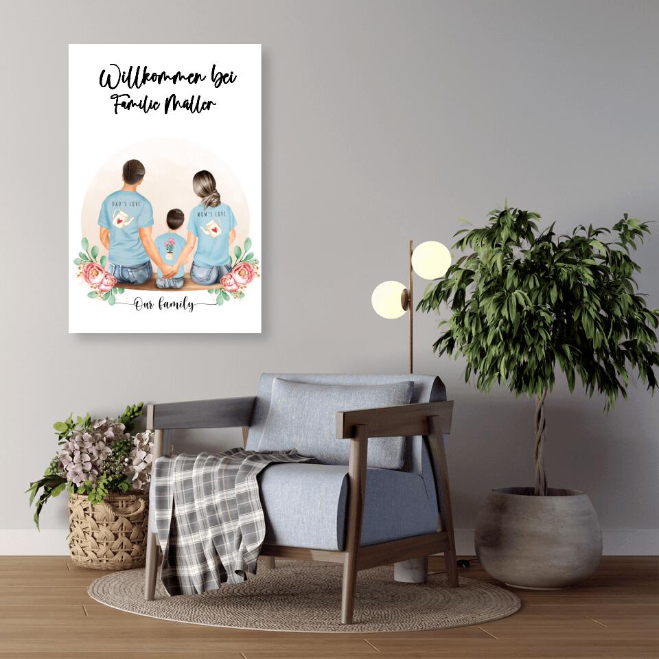 Vater und Mutter mit einem Jungen - Personalisiertes Geschenk - Leinwand