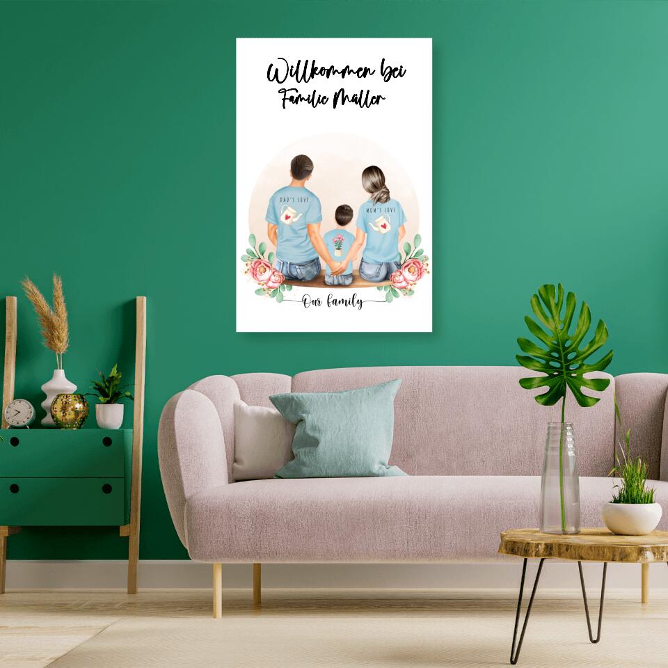 Vater und Mutter mit einem Jungen - Personalisiertes Geschenk - Leinwand