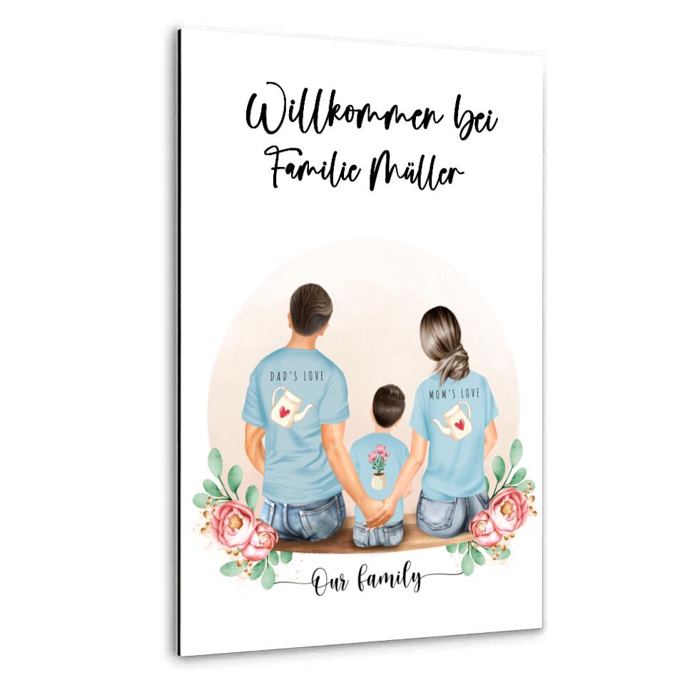 Vater und Mutter mit einem Jungen - Personalisiertes Geschenk - Leinwand