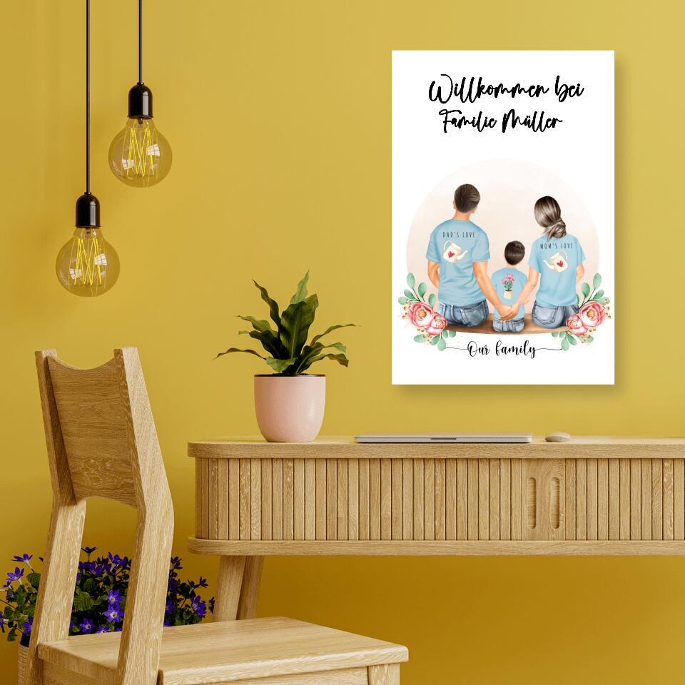 Vater und Mutter mit einem Jungen - Personalisiertes Geschenk - Leinwand