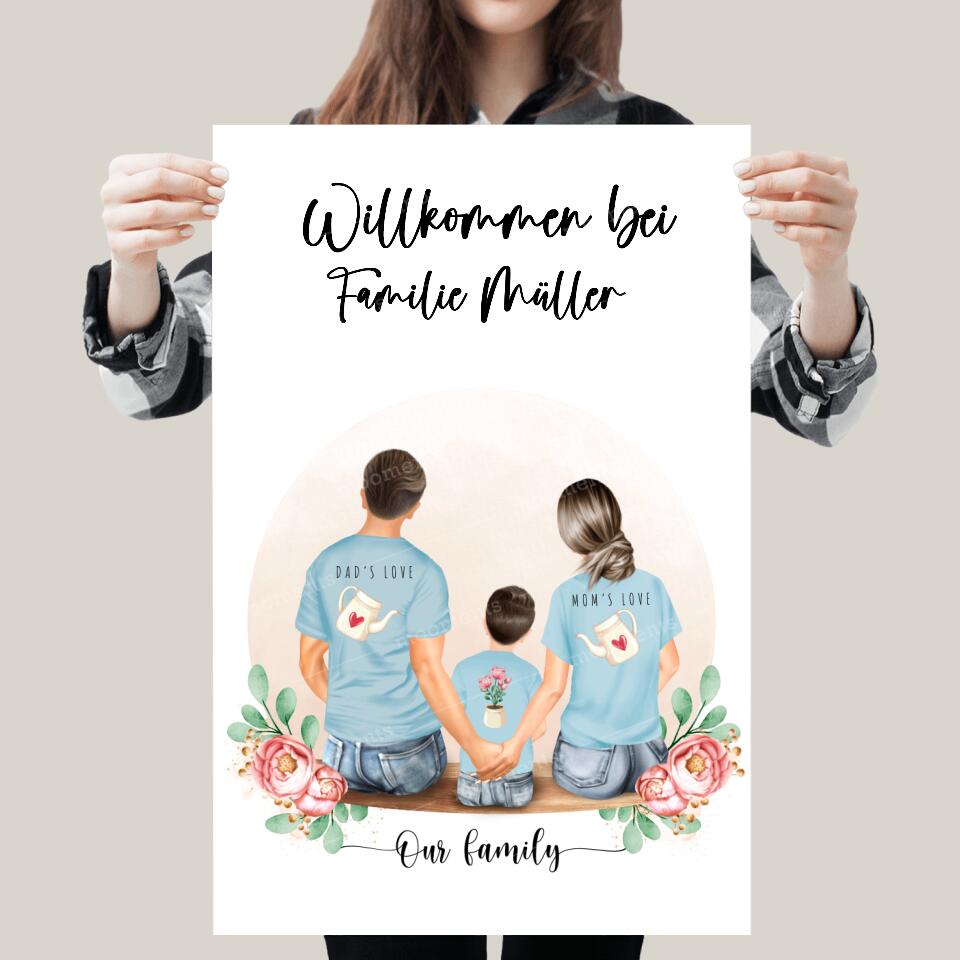 Vater und Mutter mit einem Jungen - Personalisiertes Geschenk - Leinwand