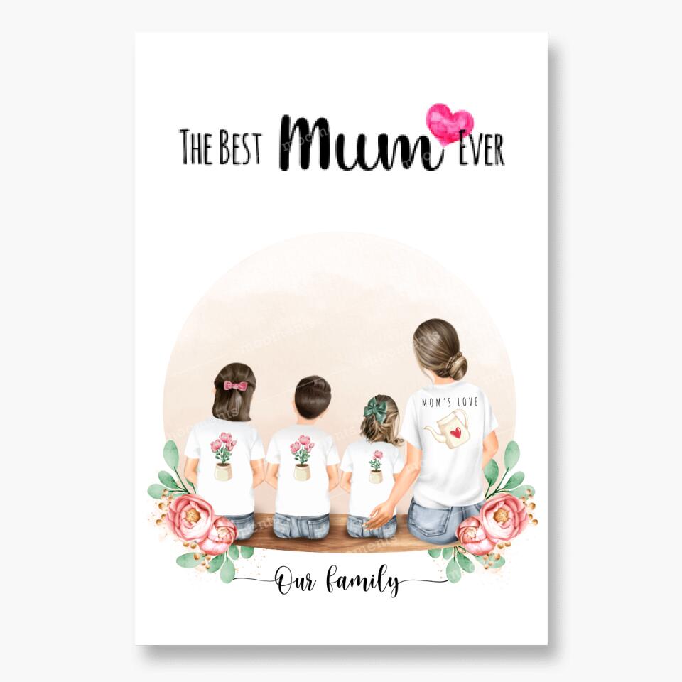 Mutter mit drei Kindern - Personalisiertes Geschenk - Leinwand