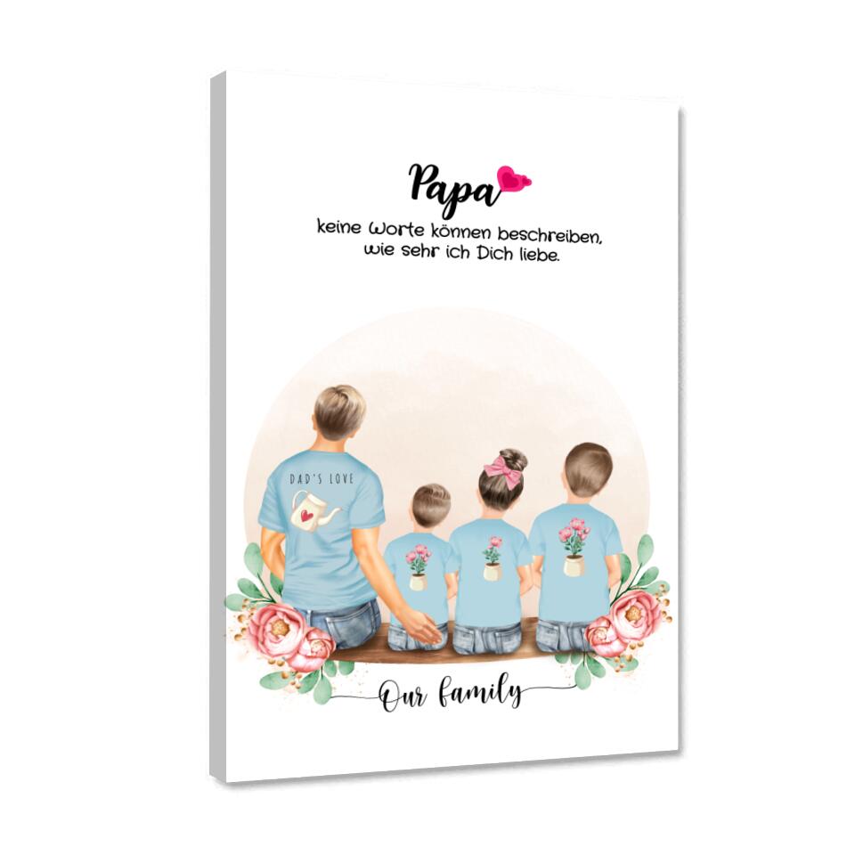 Vater mit drei Kindern - Personalisiertes Geschenk - Leinwand