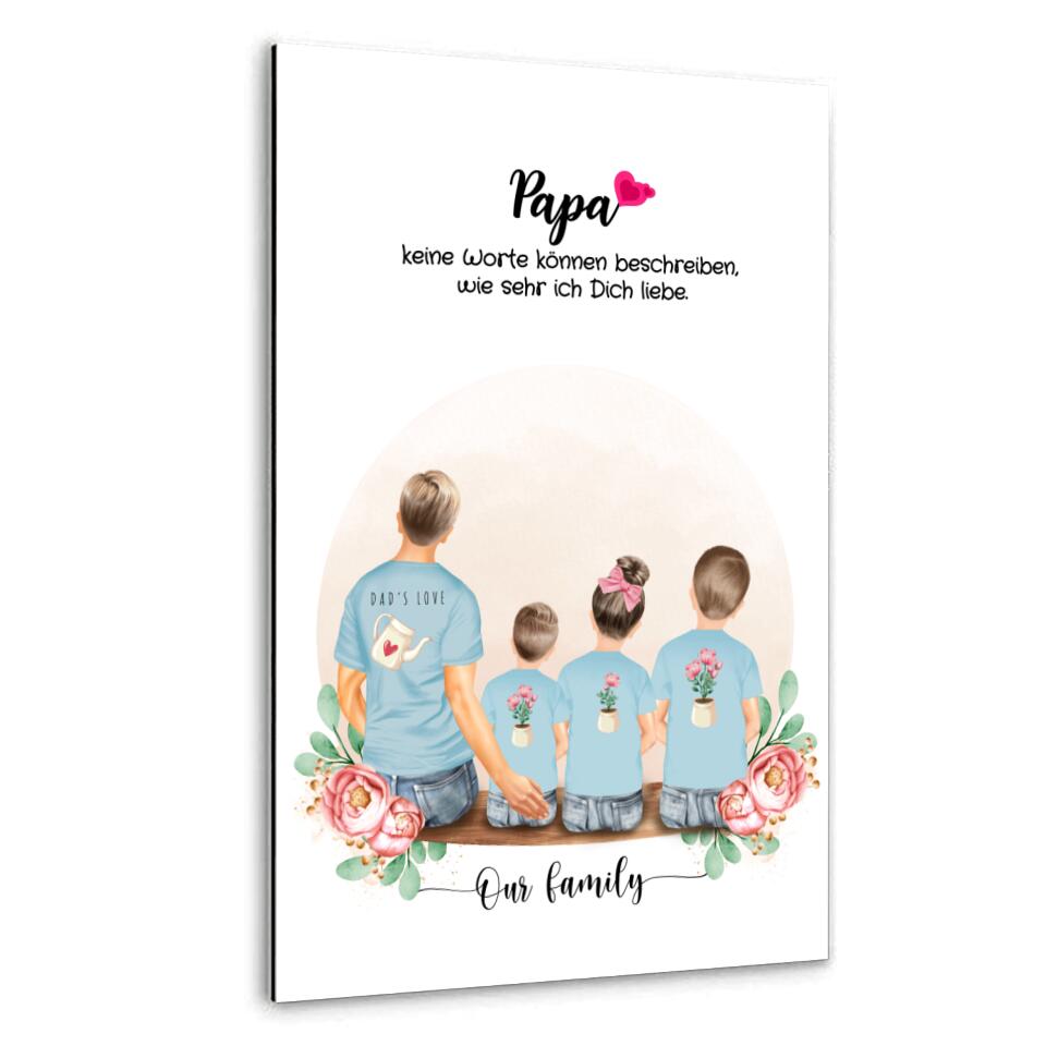 Vater mit drei Kindern - Personalisiertes Geschenk - Leinwand