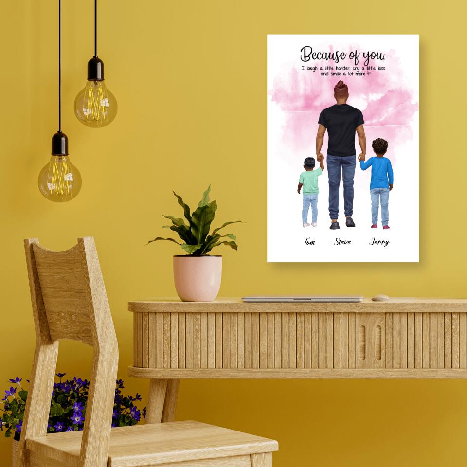 Vater mit zwei Söhnen - personalisiertes Geschenk - Alu-Dibond