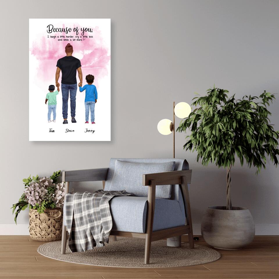 Vater mit zwei Söhnen - personalisiertes Geschenk - Alu-Dibond