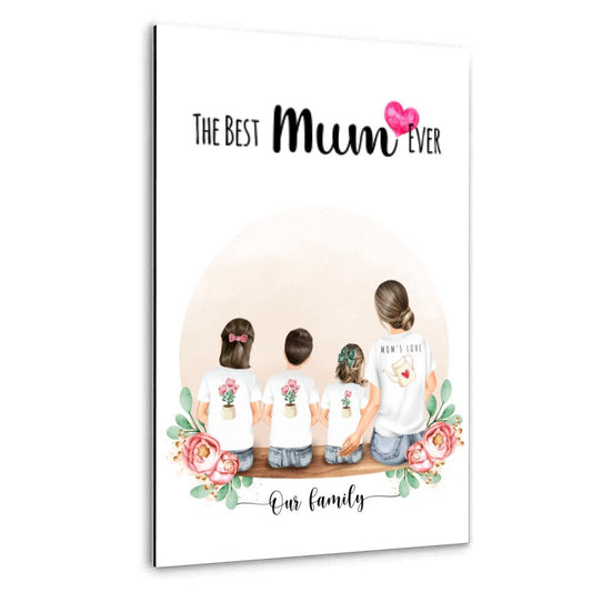 Mutter mit drei Kindern - Personalisiertes Geschenk - Alu-Dibond