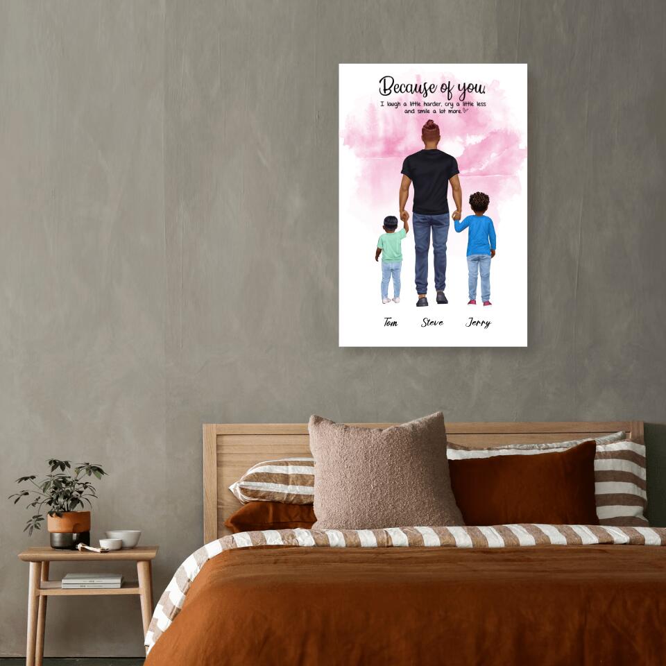 Vater mit zwei Söhnen - personalisiertes Geschenk - Leinwand