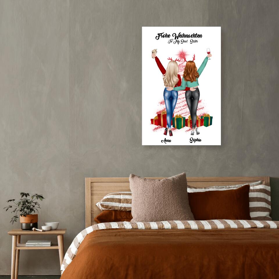 Weihnachtsfeier 2 Freundinnen Personalisiertes Geschenk - Poster