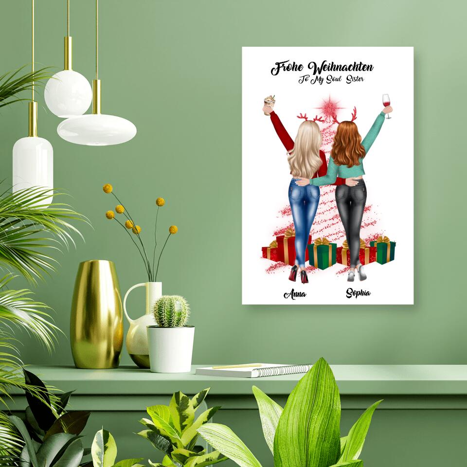 Weihnachtsfeier 2 Freundinnen Personalisiertes Geschenk - Poster