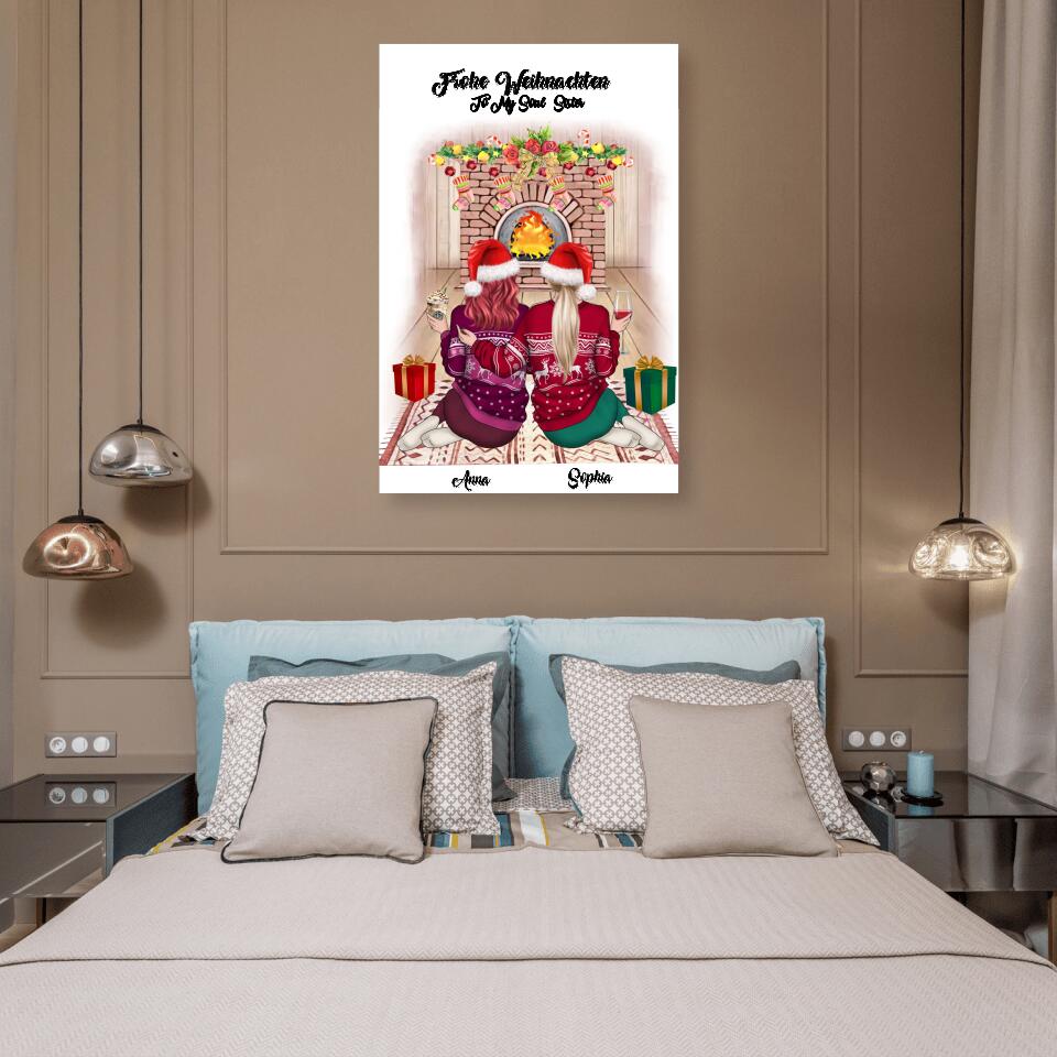 Zwei Freundinnen vor dem Kamin - Poster