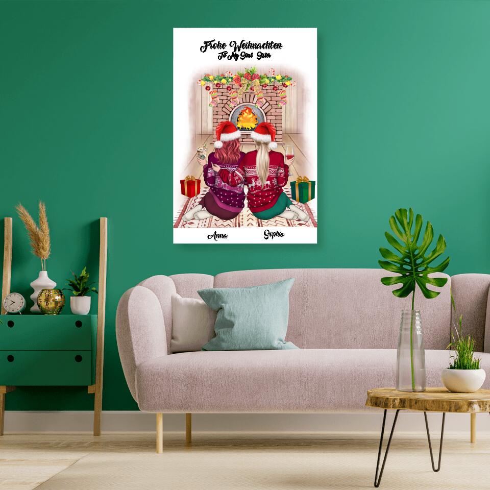 Zwei Freundinnen vor dem Kamin - Poster