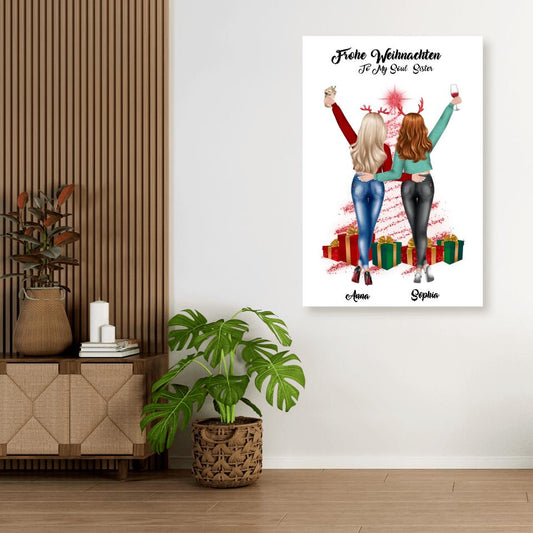 Weihnachtsfeier 2 Freundinnen Personalisiertes Geschenk - Alu-Dibond