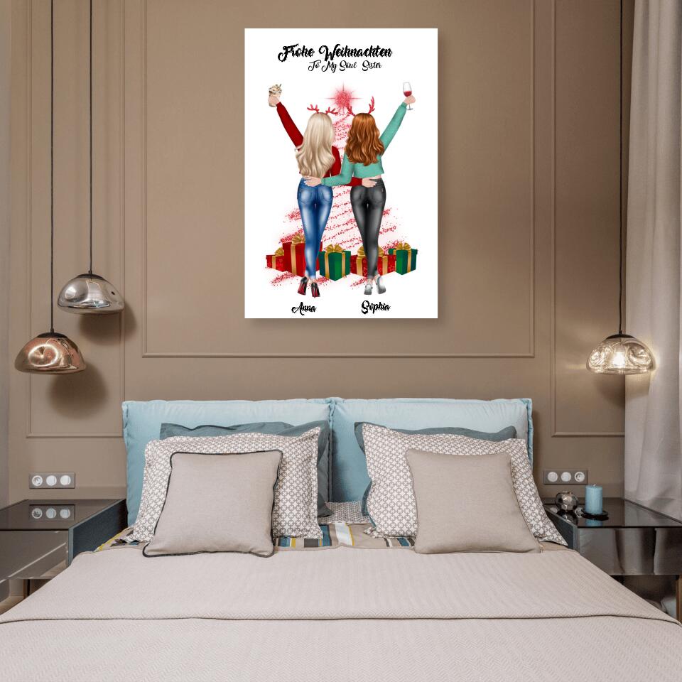 Weihnachtsfeier 2 Freundinnen Personalisiertes Geschenk - Alu-Dibond