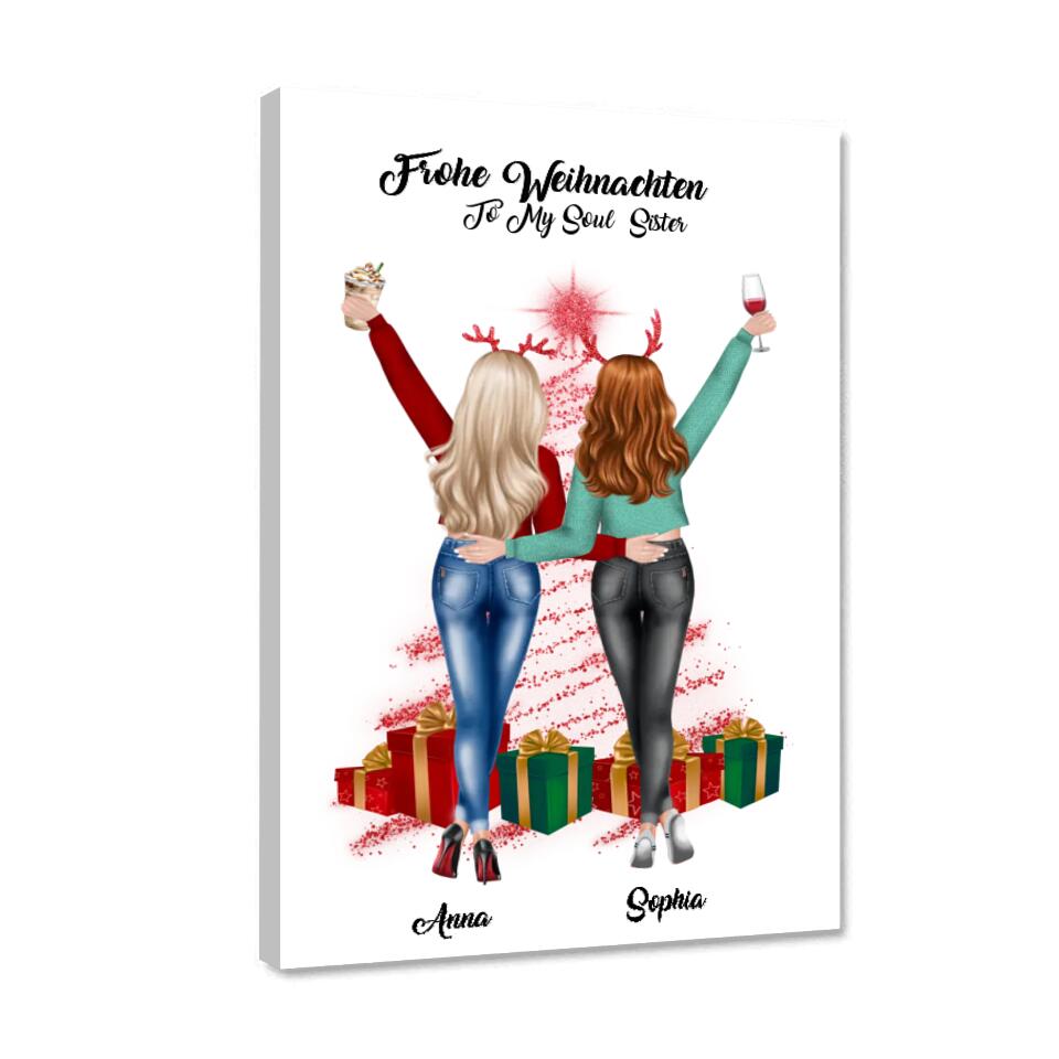 Weihnachtsfeier 2 Freundinnen Personalisiertes Geschenk - Alu-Dibond