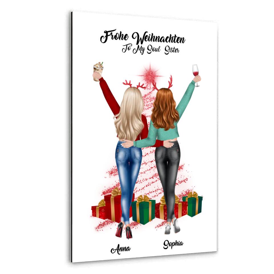 Weihnachtsfeier 2 Freundinnen Personalisiertes Geschenk - Alu-Dibond