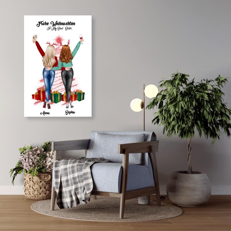 Weihnachtsfeier 2 Freundinnen Personalisiertes Geschenk - Alu-Dibond