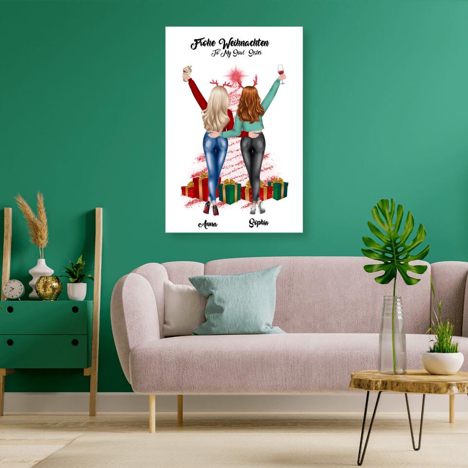 Weihnachtsfeier 2 Freundinnen Personalisiertes Geschenk - Alu-Dibond