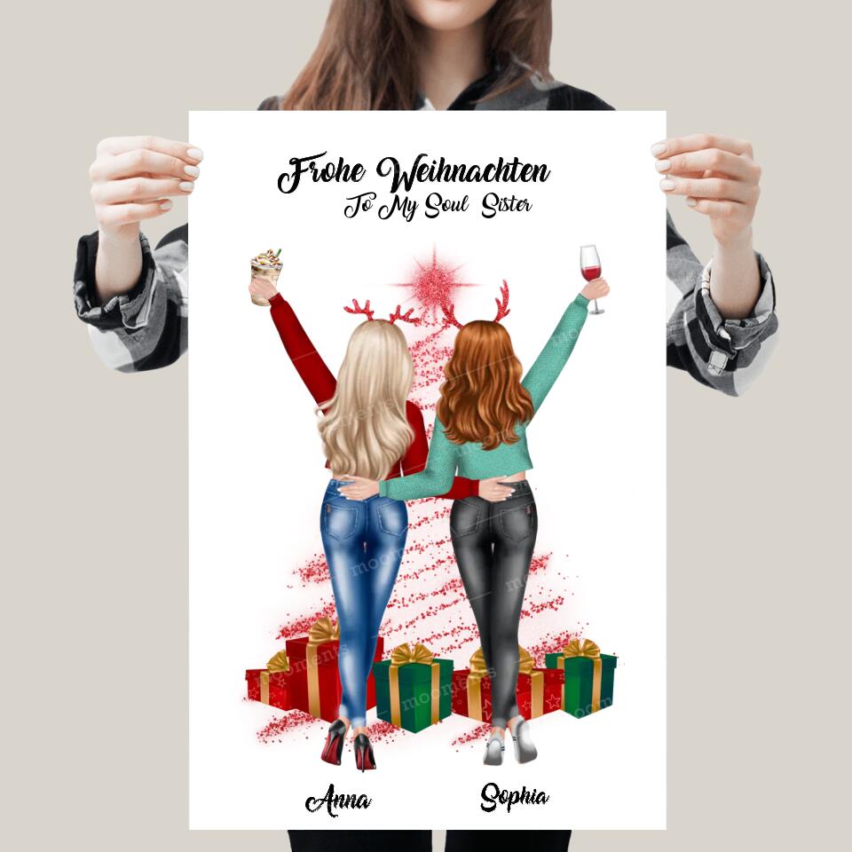 Weihnachtsfeier 2 Freundinnen Personalisiertes Geschenk - Alu-Dibond