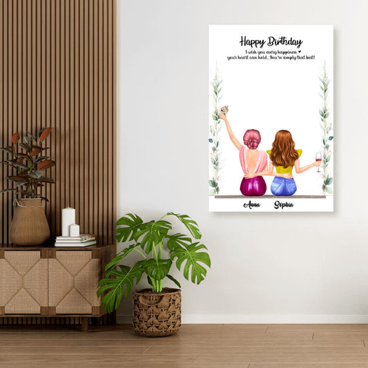 Zwei Freunde sitzen auf einer Schaukel - Personalisiert Leinwand