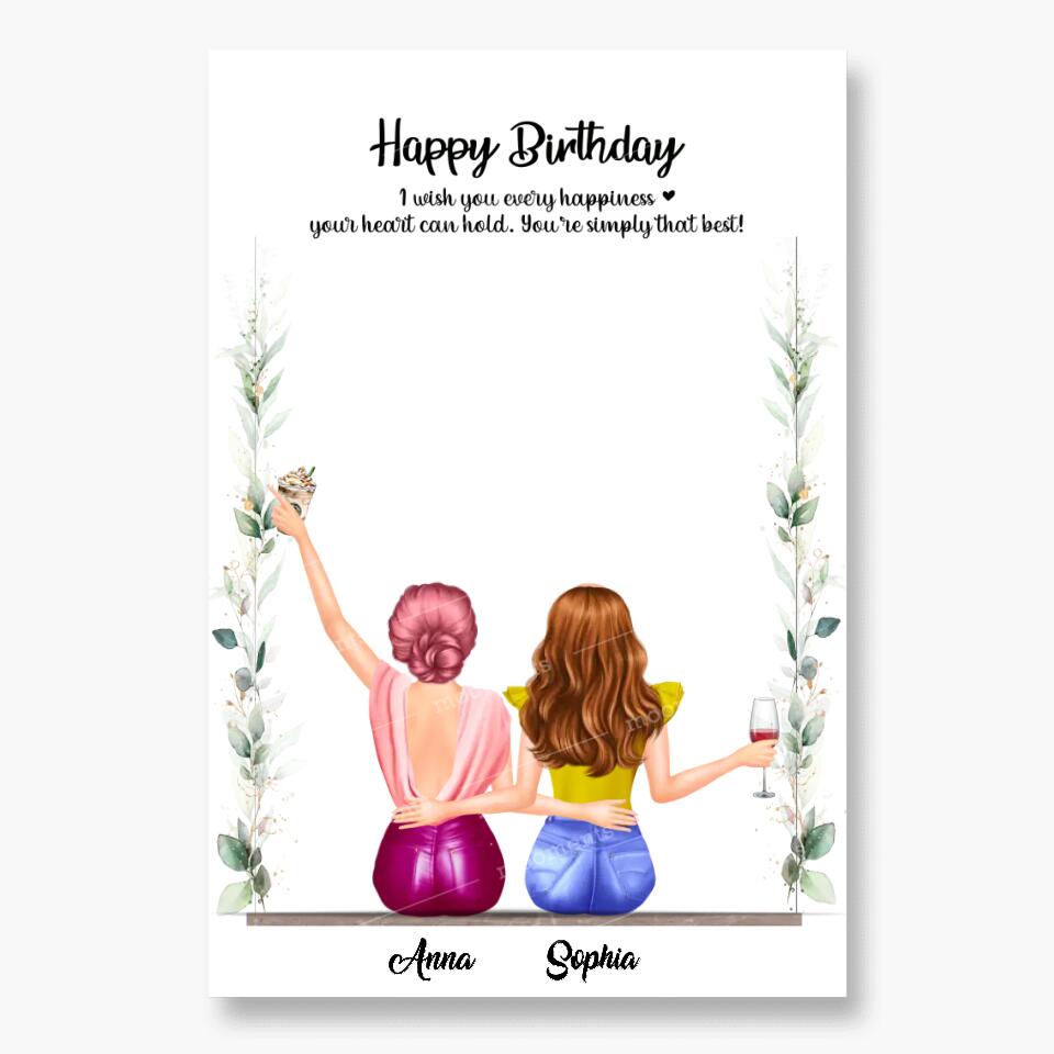 Zwei Freunde sitzen auf einer Schaukel - Personalisiert Leinwand