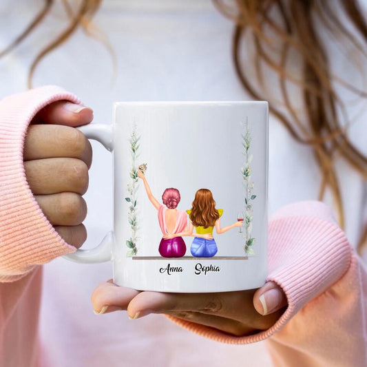 Zwei Freunde sitzen auf einer Schaukel - Personalisiert Tassen