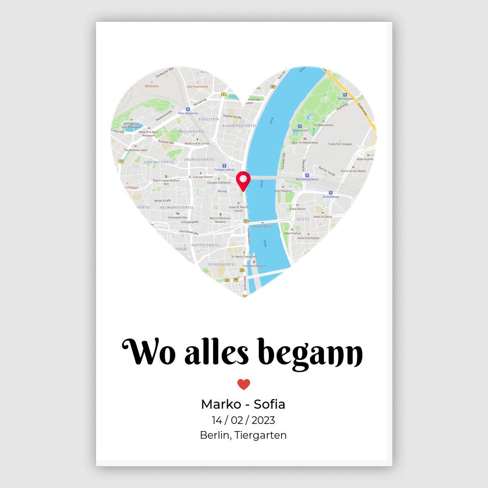 Deine Liebes-Karte ,,Wo alles begann" - Alu-Dibond