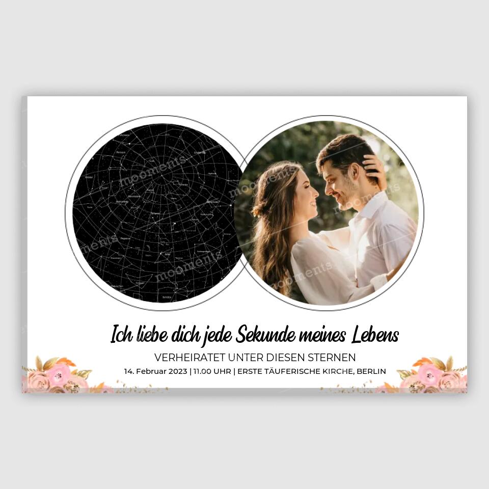 Pärchen Sternkarte mit Foto - Alu-Dibond
