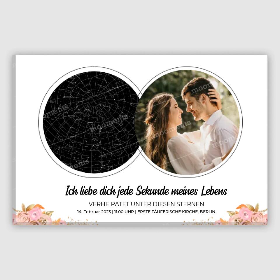 Pärchen Sternkarte mit Foto - Alu-Dibond