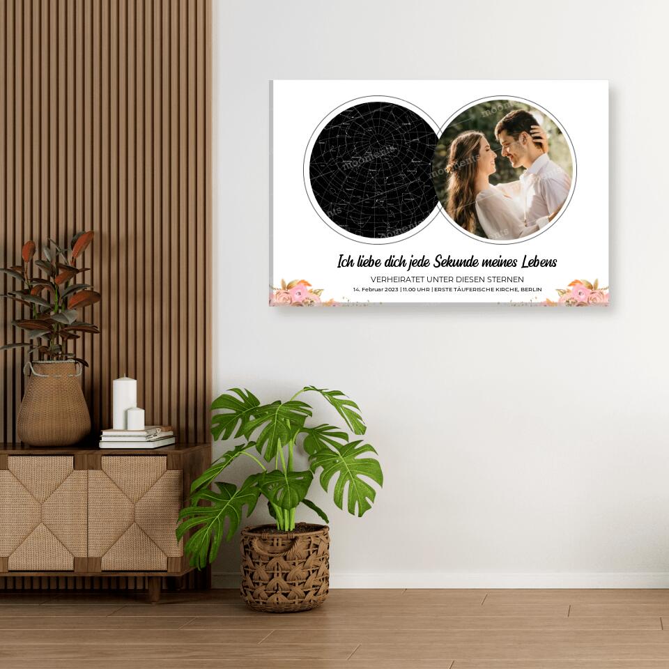Pärchen Sternkarte mit Foto - Alu-Dibond