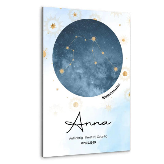 Personalisiertes Sternzeichen mit Name und Datum - Alu-Dibond