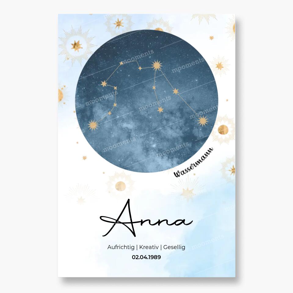 Personalisiertes Sternzeichen mit Name und Datum - Alu-Dibond