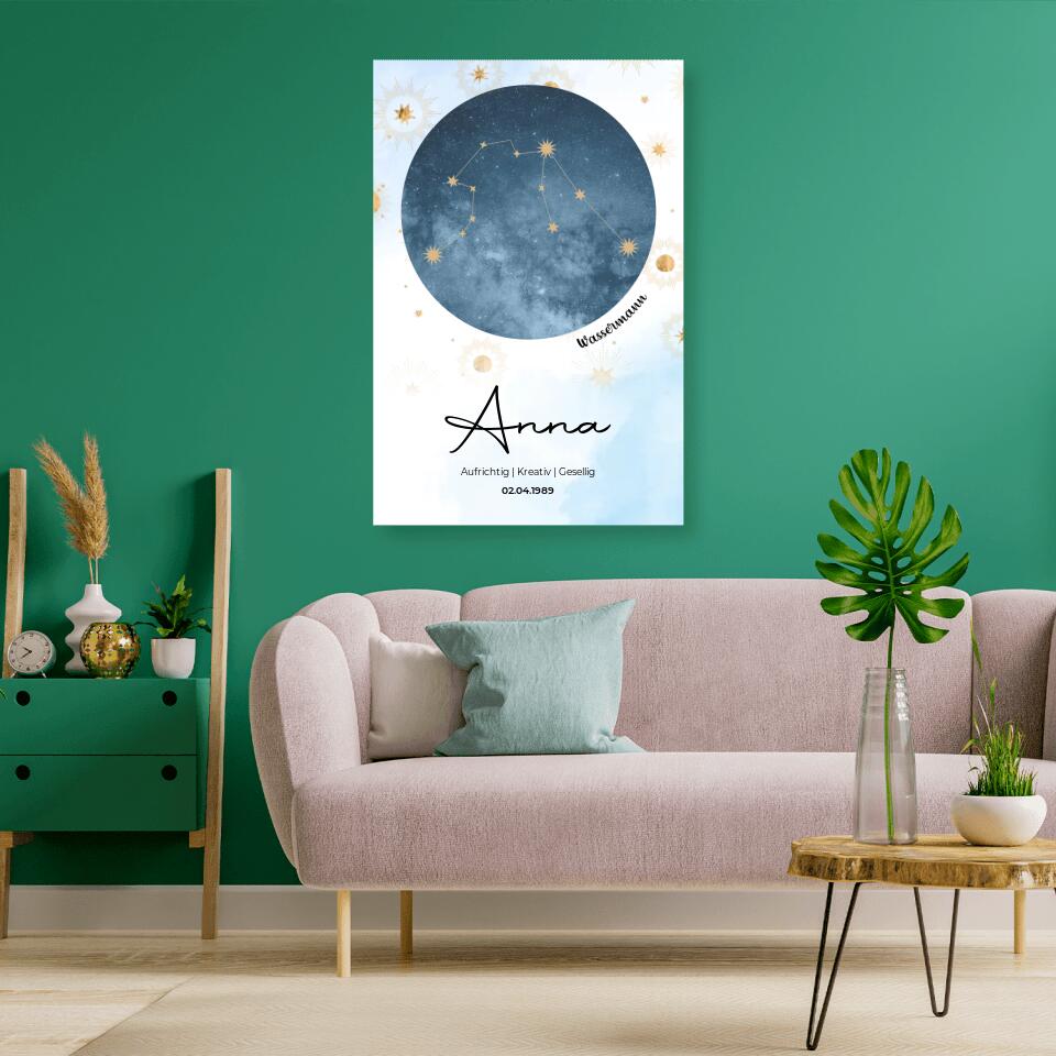 Personalisiertes Sternzeichen mit Name und Datum - Leinwand