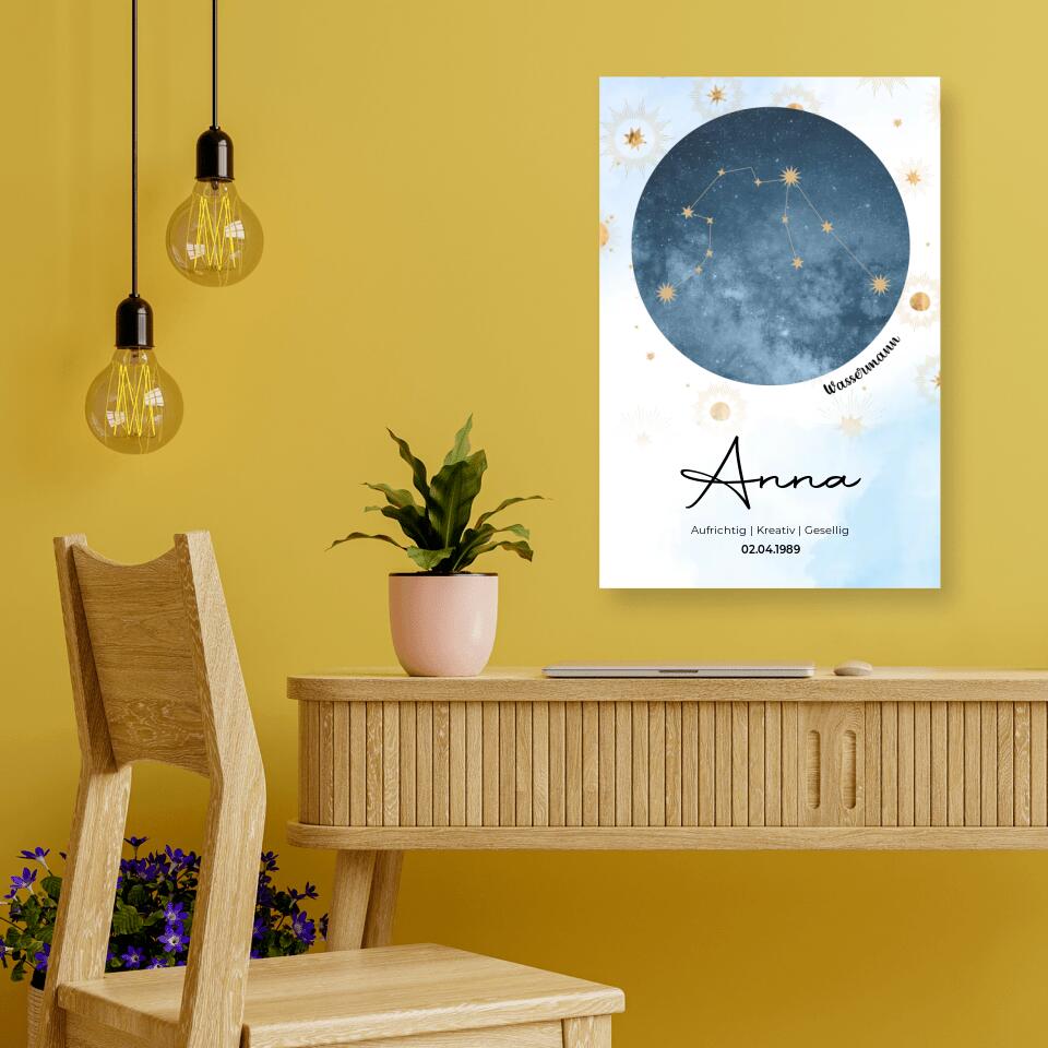 Personalisiertes Sternzeichen mit Name und Datum - Leinwand