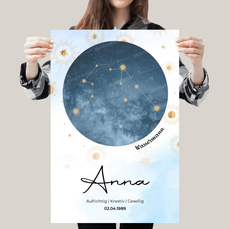 Personalisiertes Sternzeichen mit Name und Datum - Leinwand
