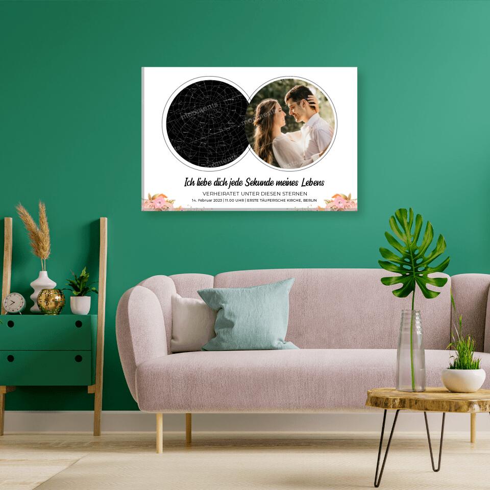 Pärchen Sternkarte mit Foto - Alu-Dibond