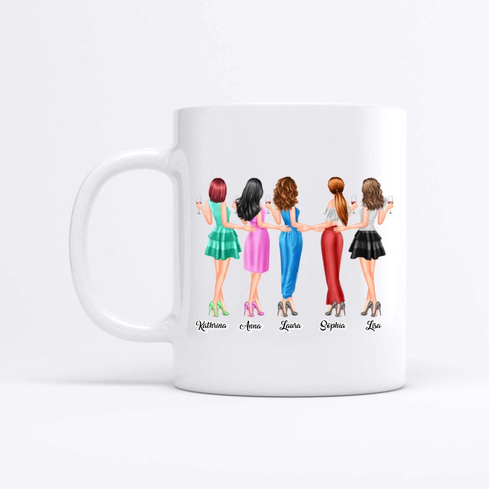 5 Freundinnen personalisiertes Partygeschenk - Tassen