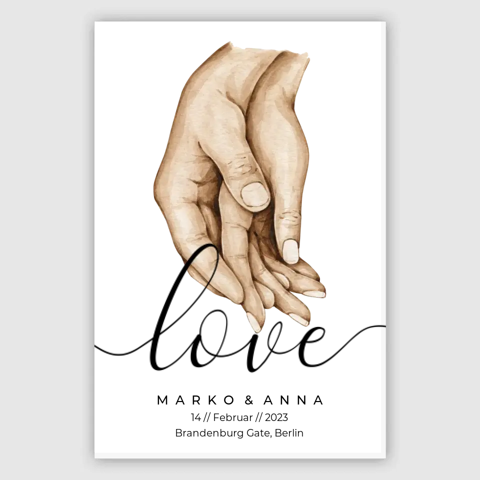 Personalisiertes Pärchen-Poster ,,Liebende Hände" - Poster