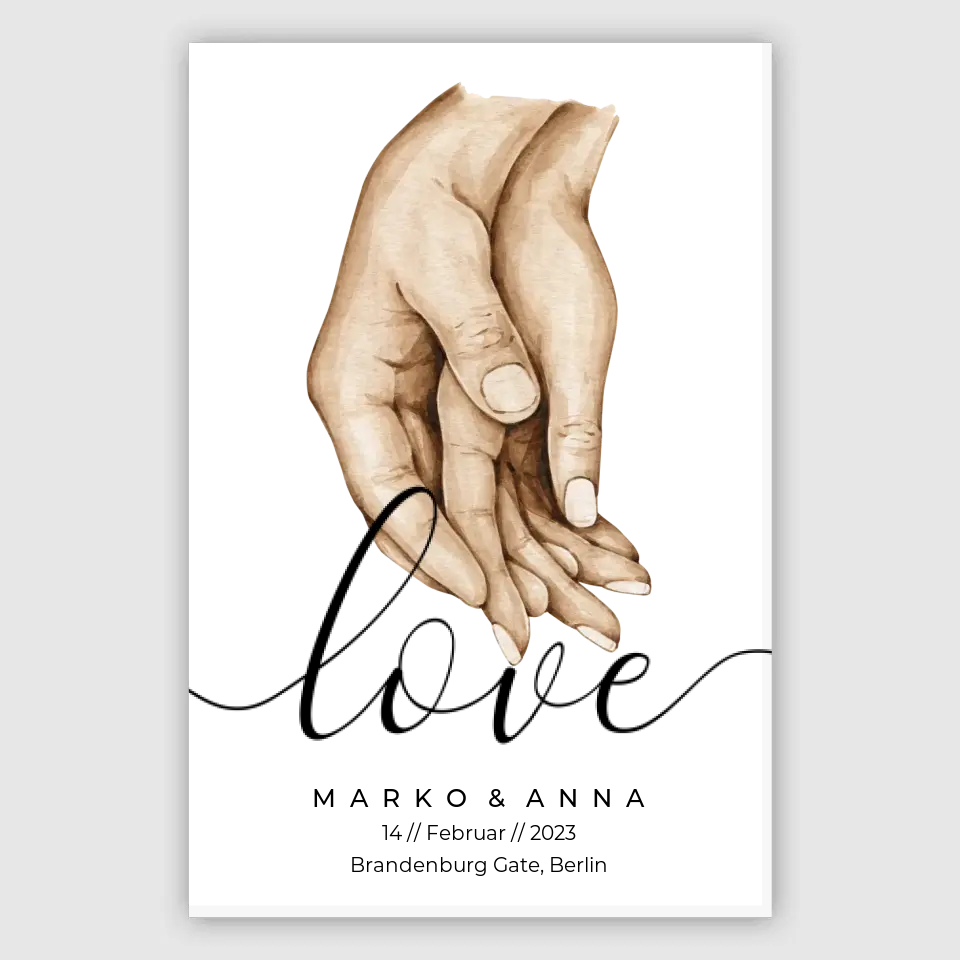 Personalisiertes Pärchen-Poster ,,Liebende Hände" - Alu-Dibond