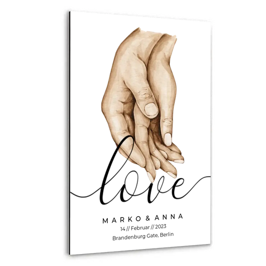 Personalisiertes Pärchen-Poster ,,Liebende Hände" - Alu-Dibond
